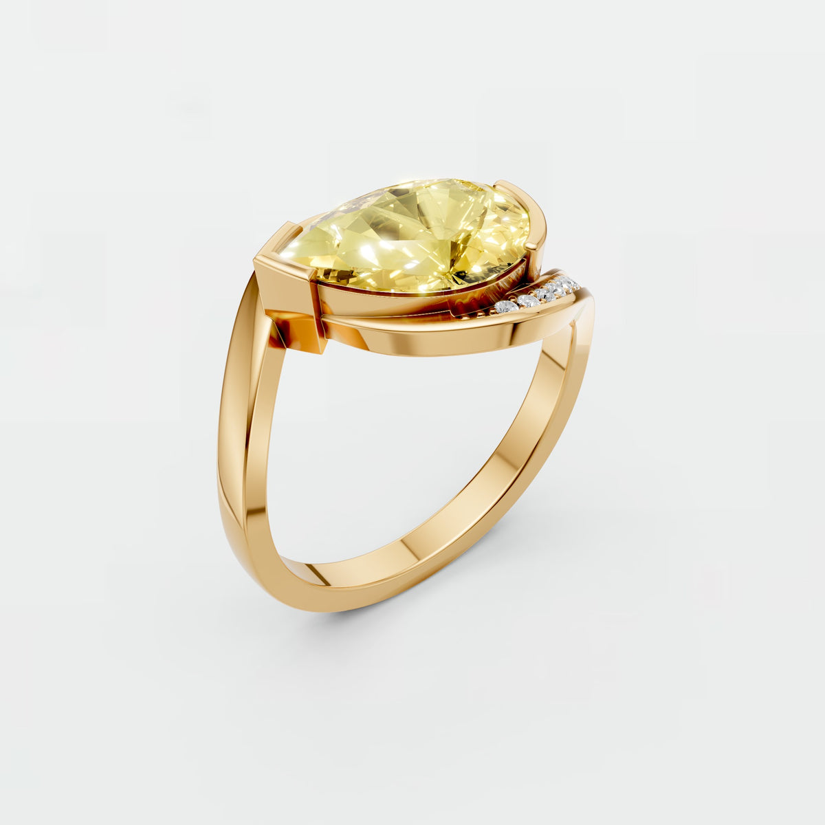 Pear Yellow Diamond Curved Pavé Engagement Ring