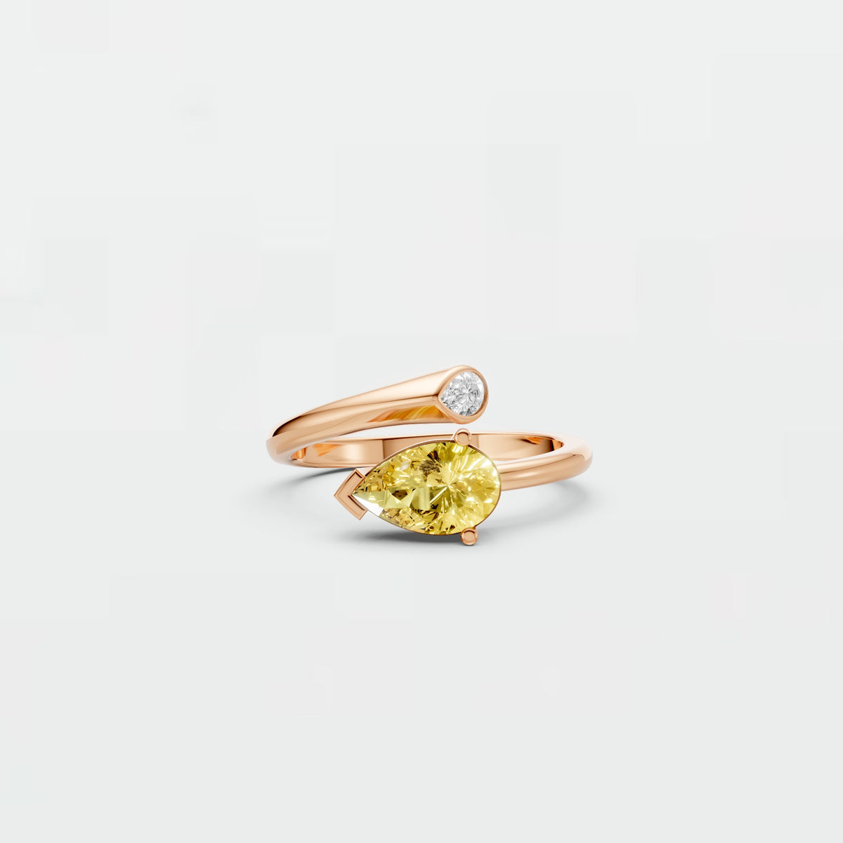 Minimalist Pear Cut Diamond Open Wrap Bypass Ring