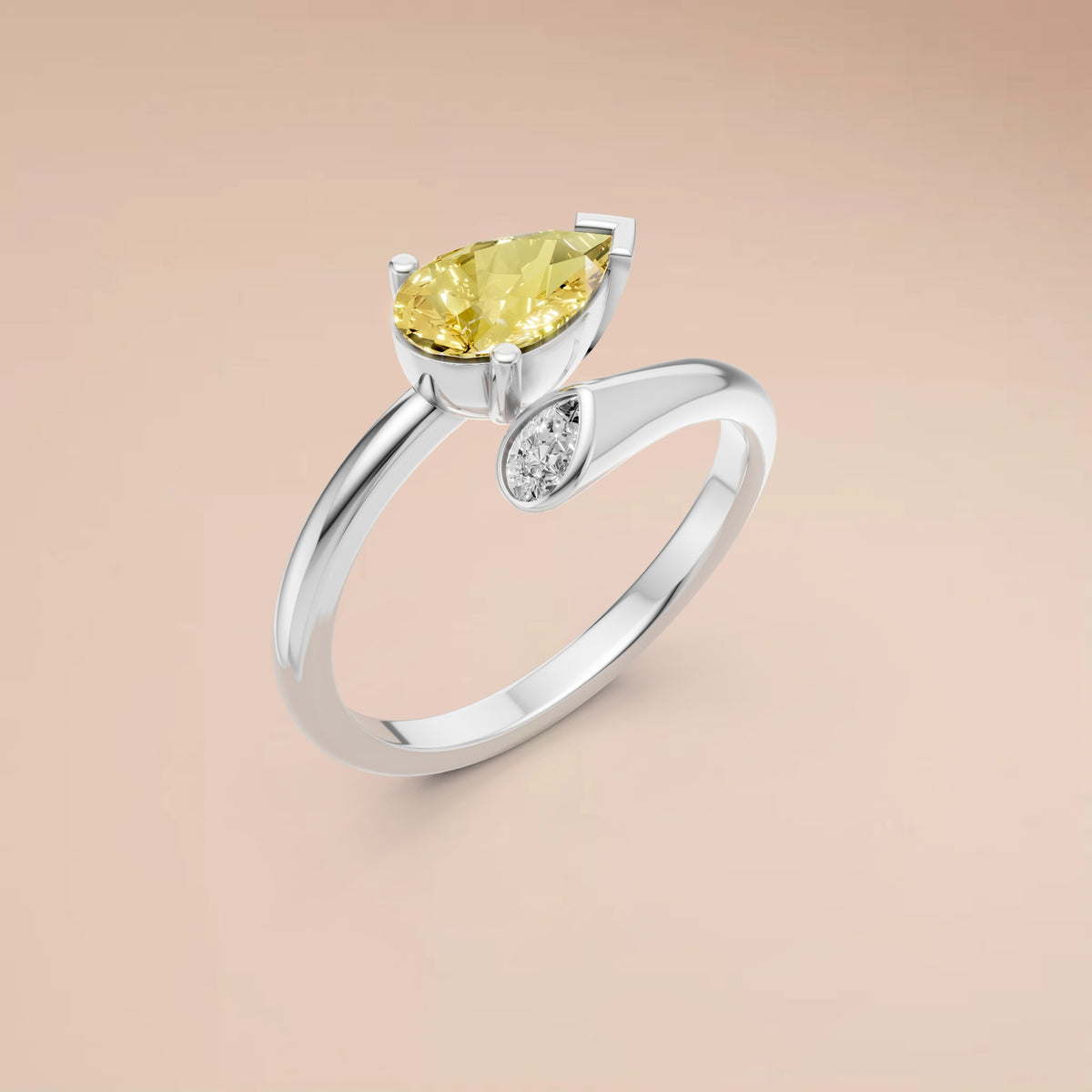 Minimalist Pear Cut Diamond Open Wrap Bypass Ring