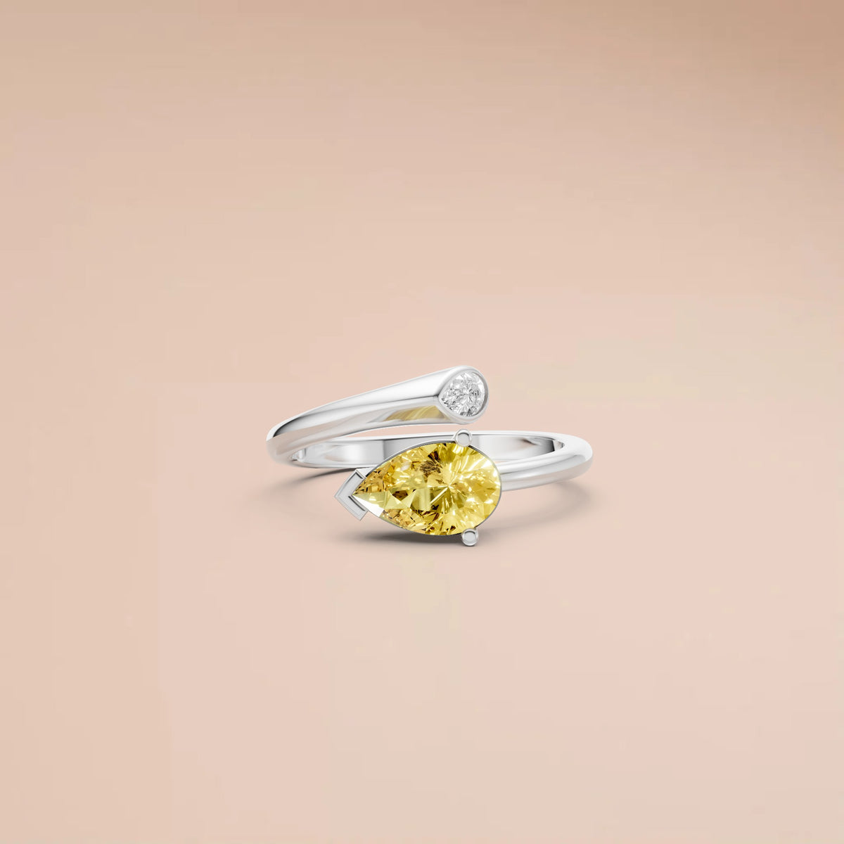 Minimalist Pear Cut Diamond Open Wrap Bypass Ring
