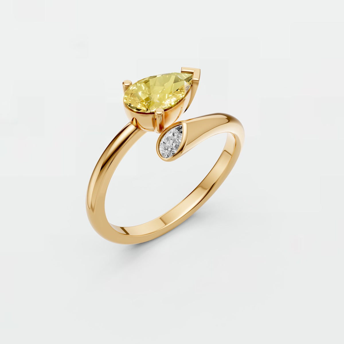 Minimalist Pear Cut Diamond Open Wrap Bypass Ring