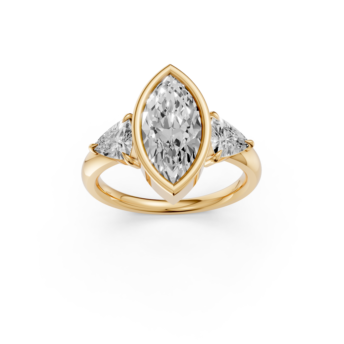 Marquise and Trillion Diamond Bezel Three Stone Engagement Ring