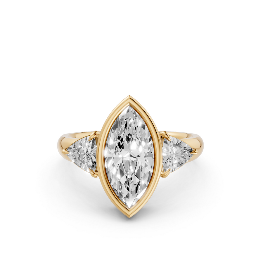 Marquise and Trillion Diamond Bezel Three Stone Engagement Ring