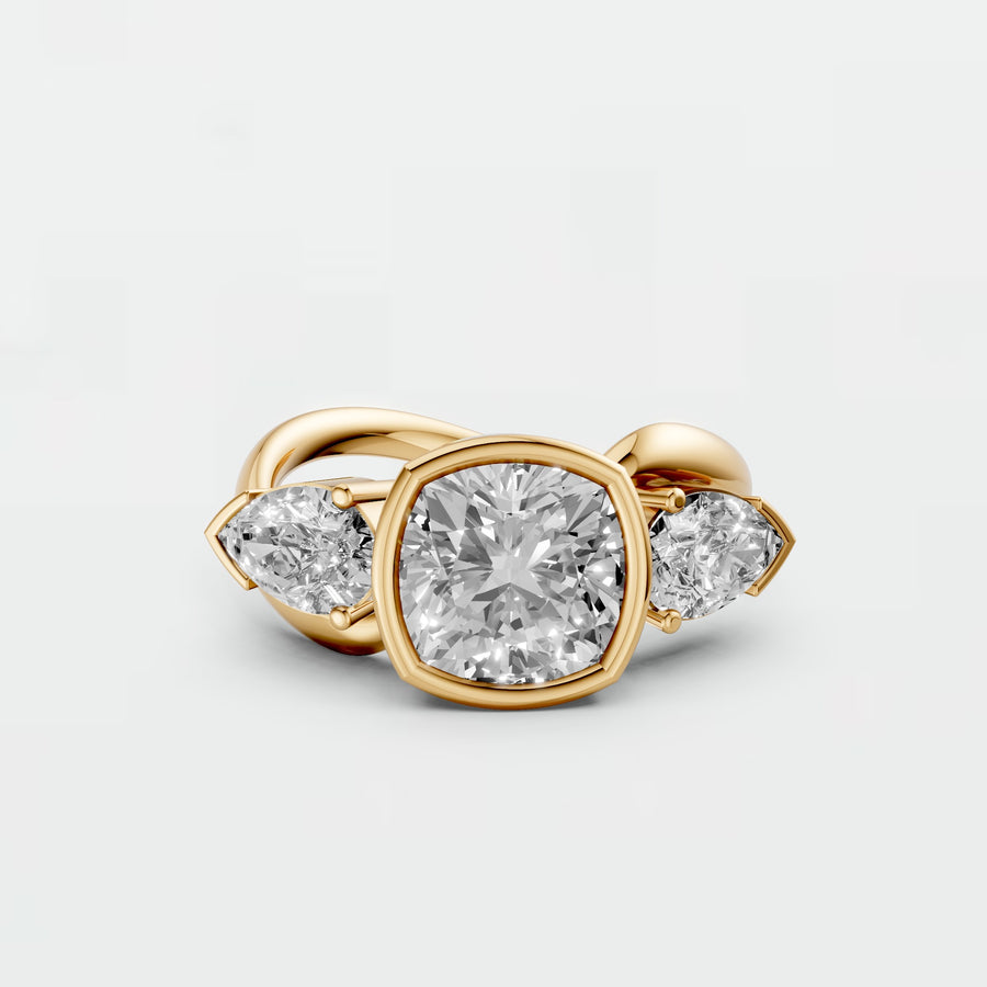 Cassia Cushion Diamond Three Stone Ring