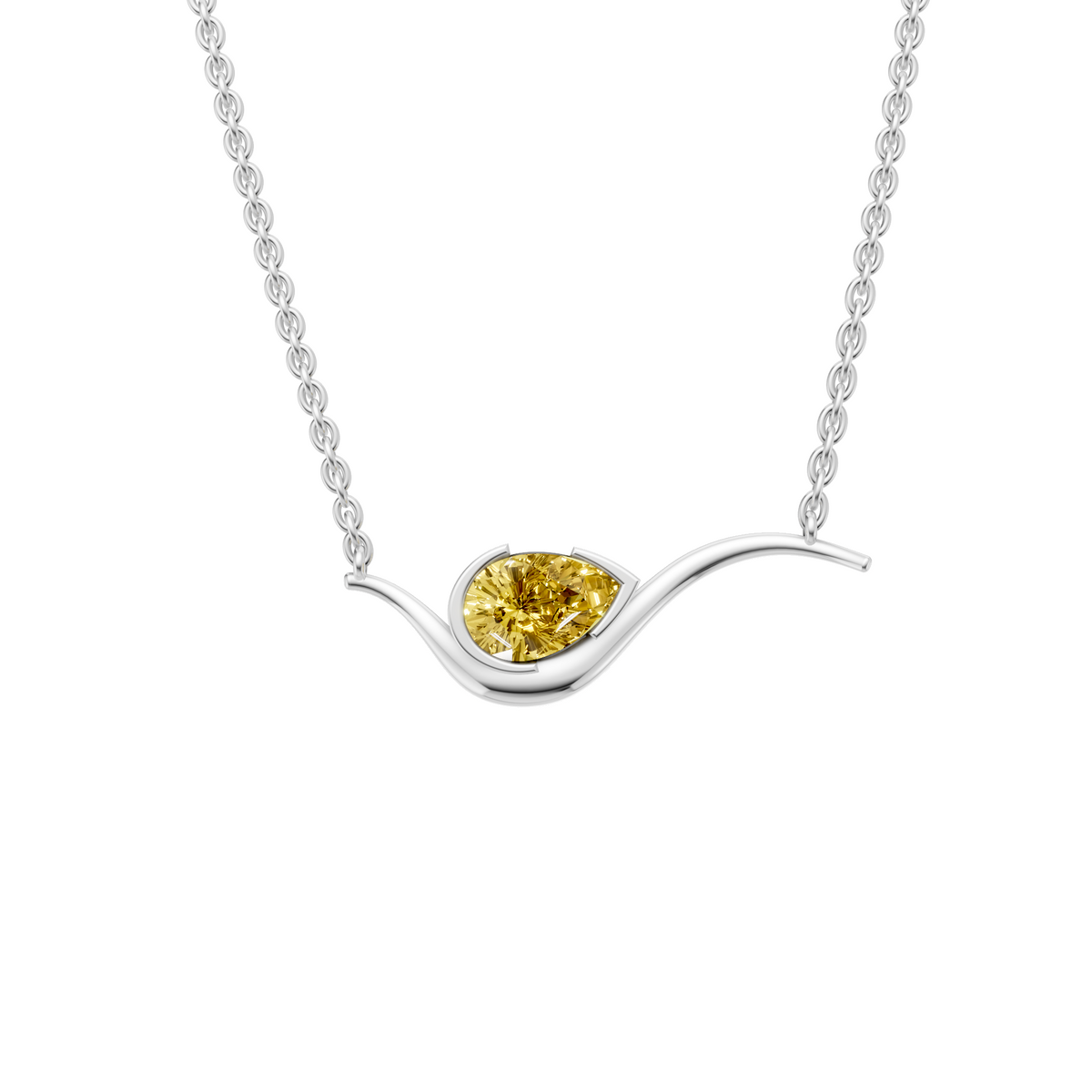 Willow Pear Cut Yellow Diamond Wave Pendant Necklace