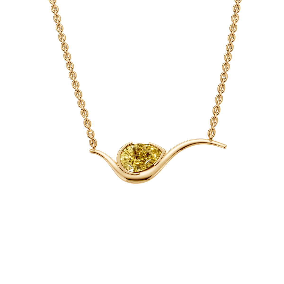 Willow Pear Cut Yellow Diamond Wave Pendant Necklace