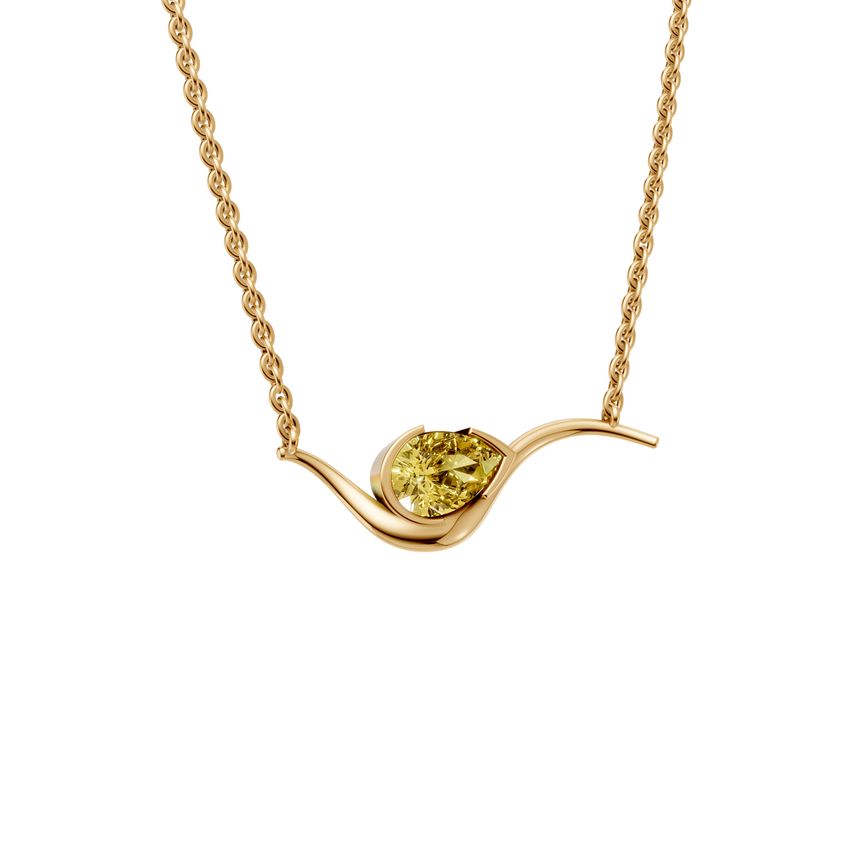 Willow Pear Cut Yellow Diamond Wave Pendant Necklace