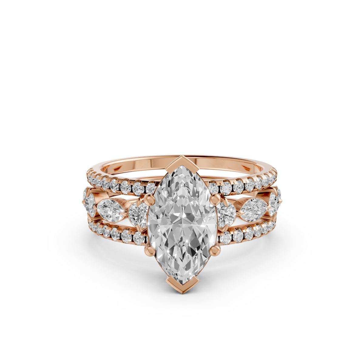Valentina Marquise Diamond Triple Row Pavé Engagement Ring