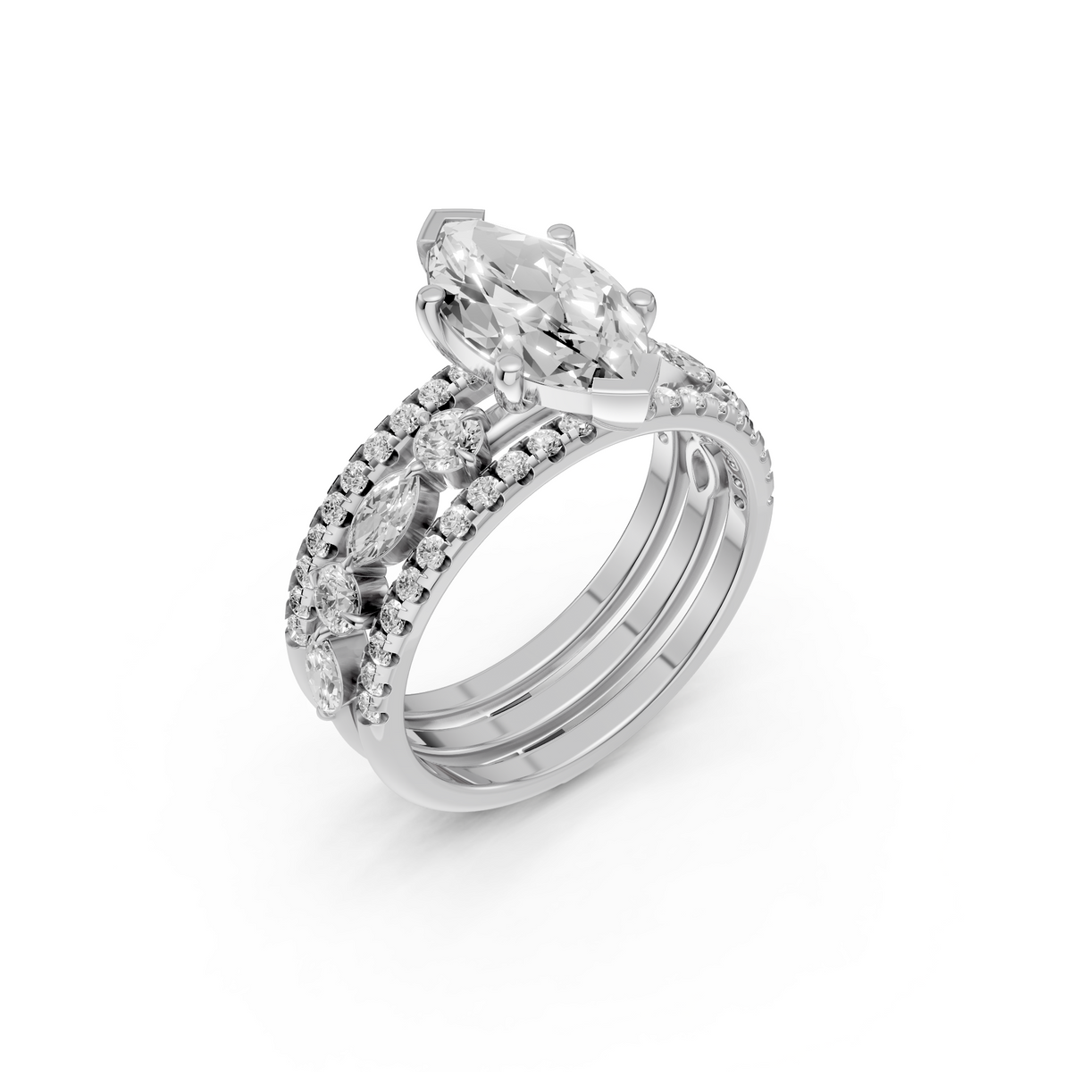Valentina Marquise Diamond Triple Row Pavé Engagement Ring