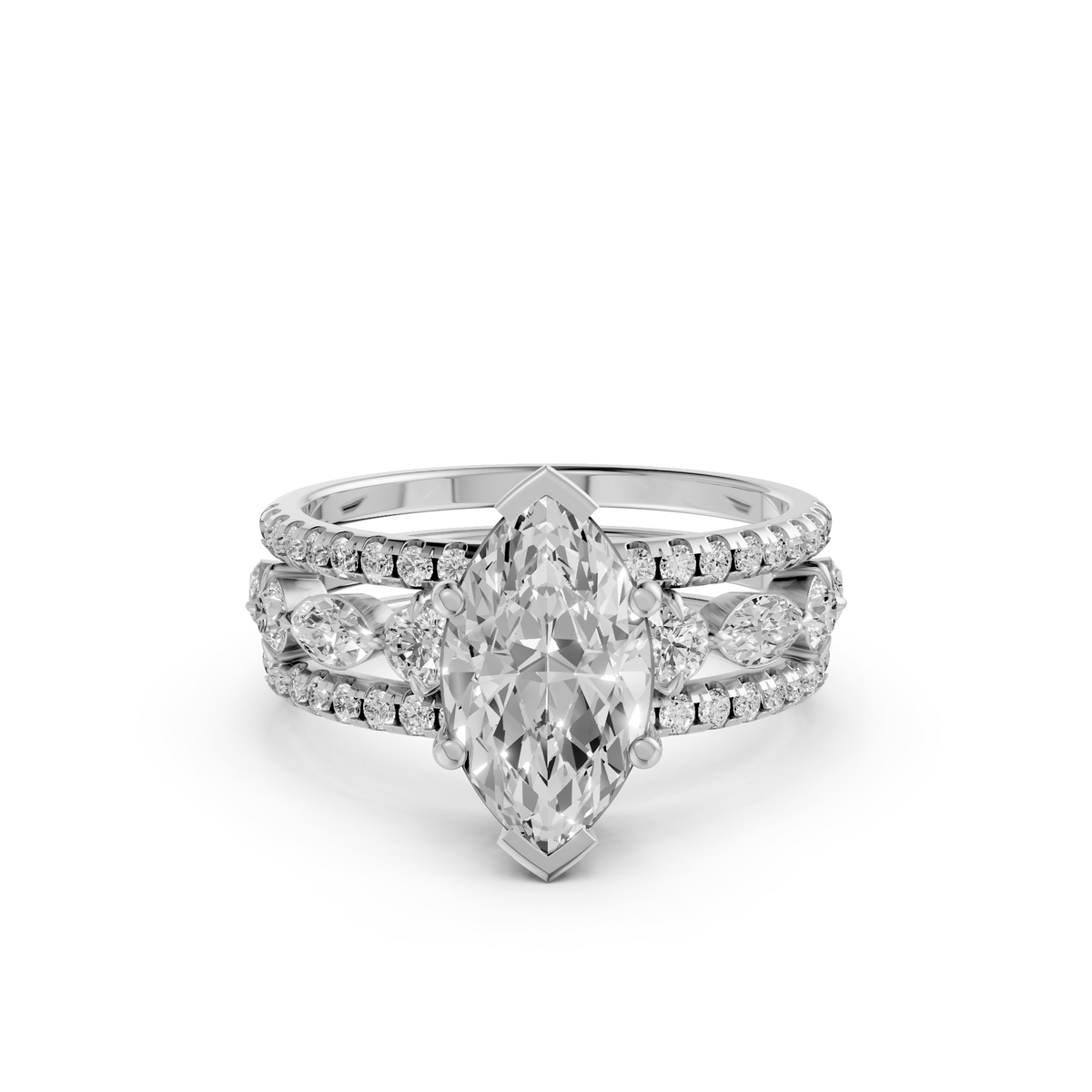Valentina Marquise Diamond Triple Row Pavé Engagement Ring