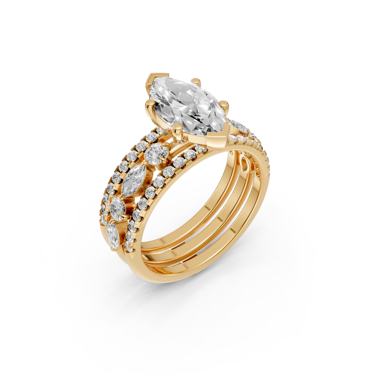 Valentina Marquise Diamond Triple Row Pavé Engagement Ring