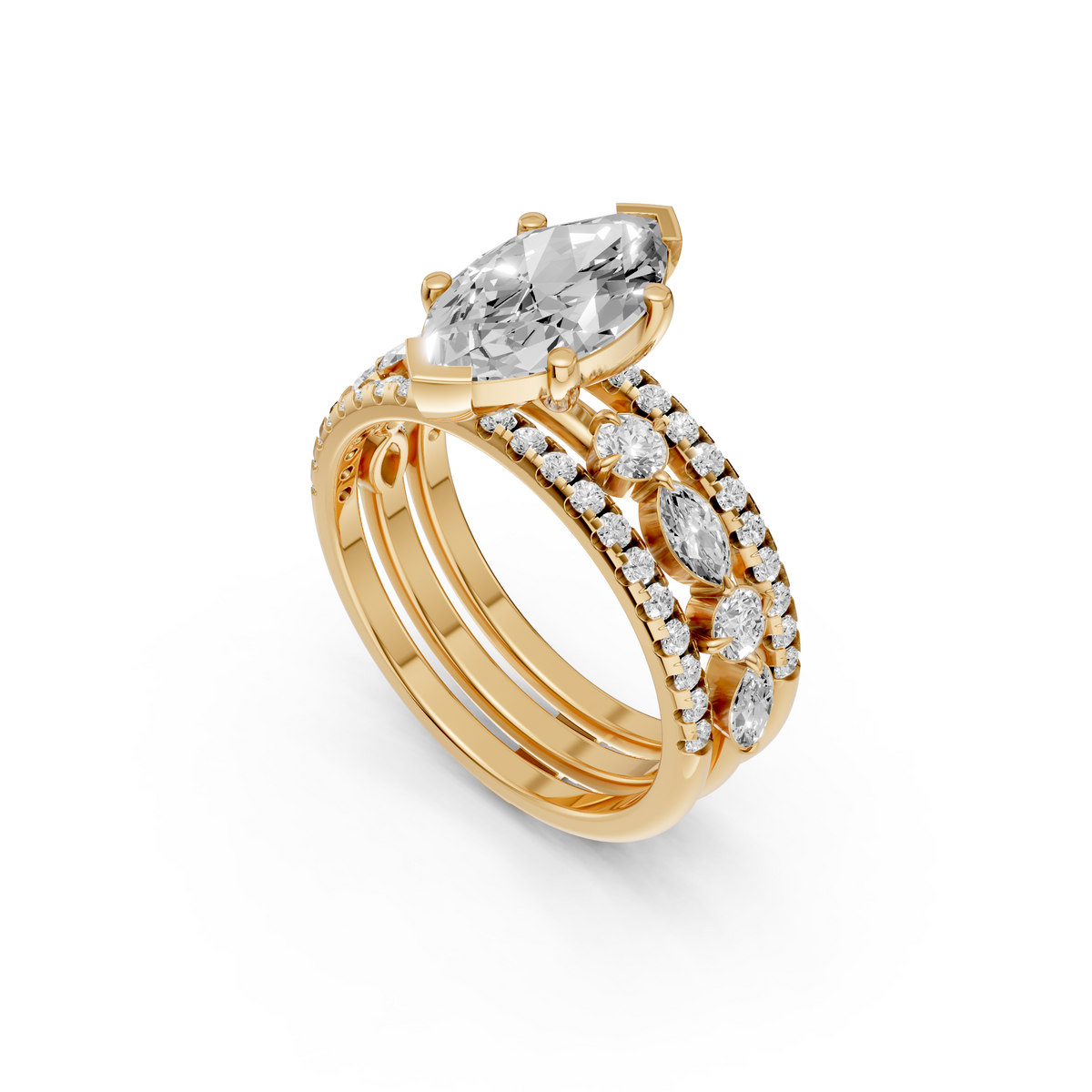 Valentina Marquise Diamond Triple Row Pavé Engagement Ring