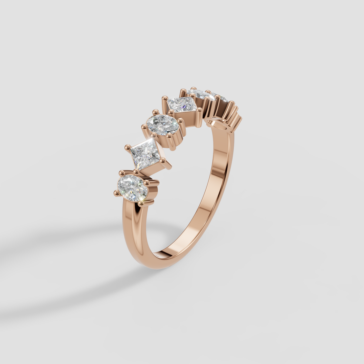 Kira Oval and Princess Cut Diamond Alternating Wedding Band in 14K Gold