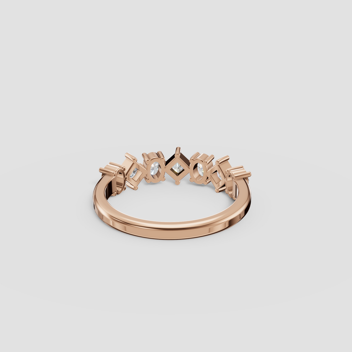Kira Oval and Princess Cut Diamond Alternating Wedding Band in 14K Gold