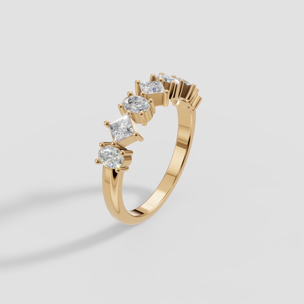 Kira Oval and Princess Cut Diamond Alternating Wedding Band in 14K Gold