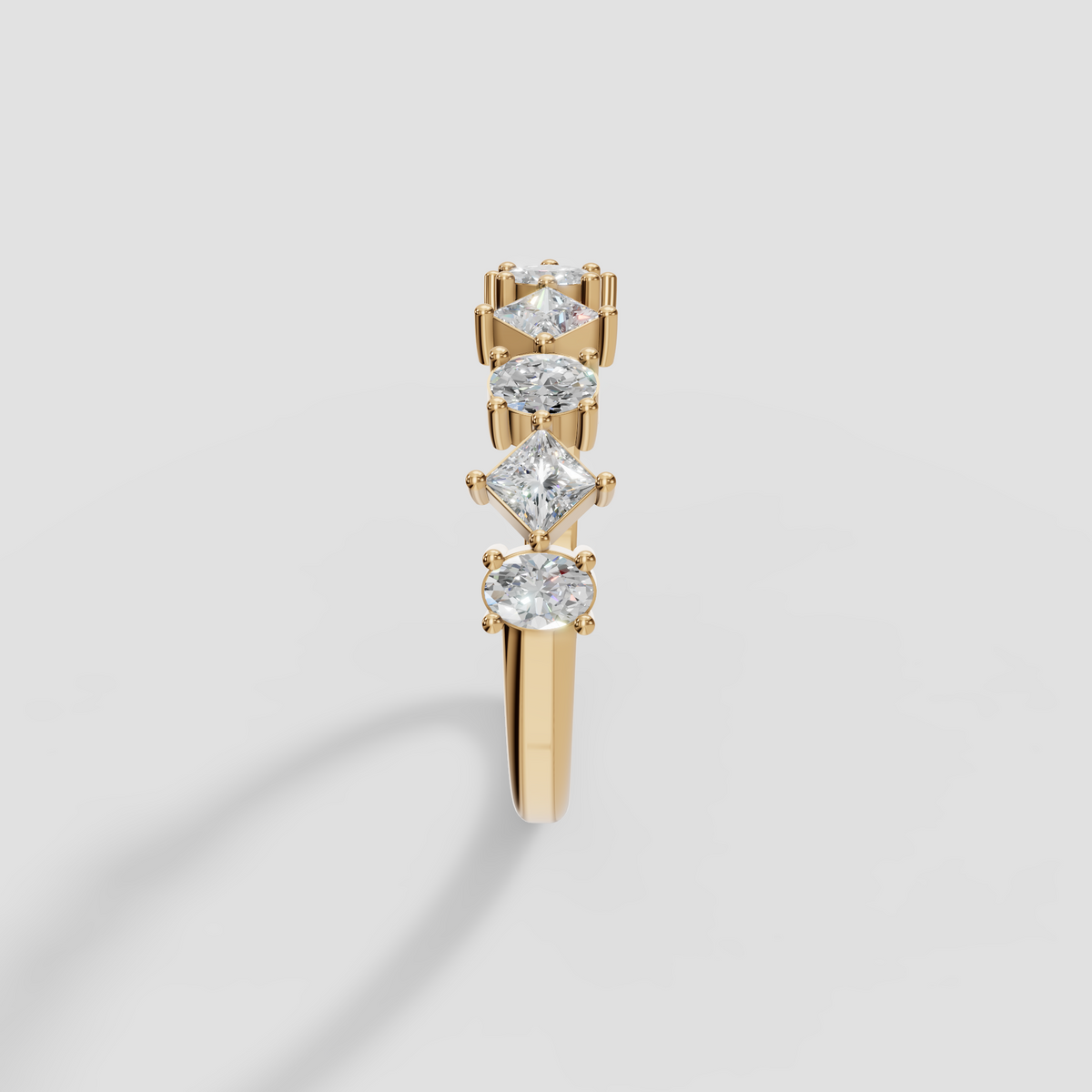 Kira Oval and Princess Cut Diamond Alternating Wedding Band in 14K Gold