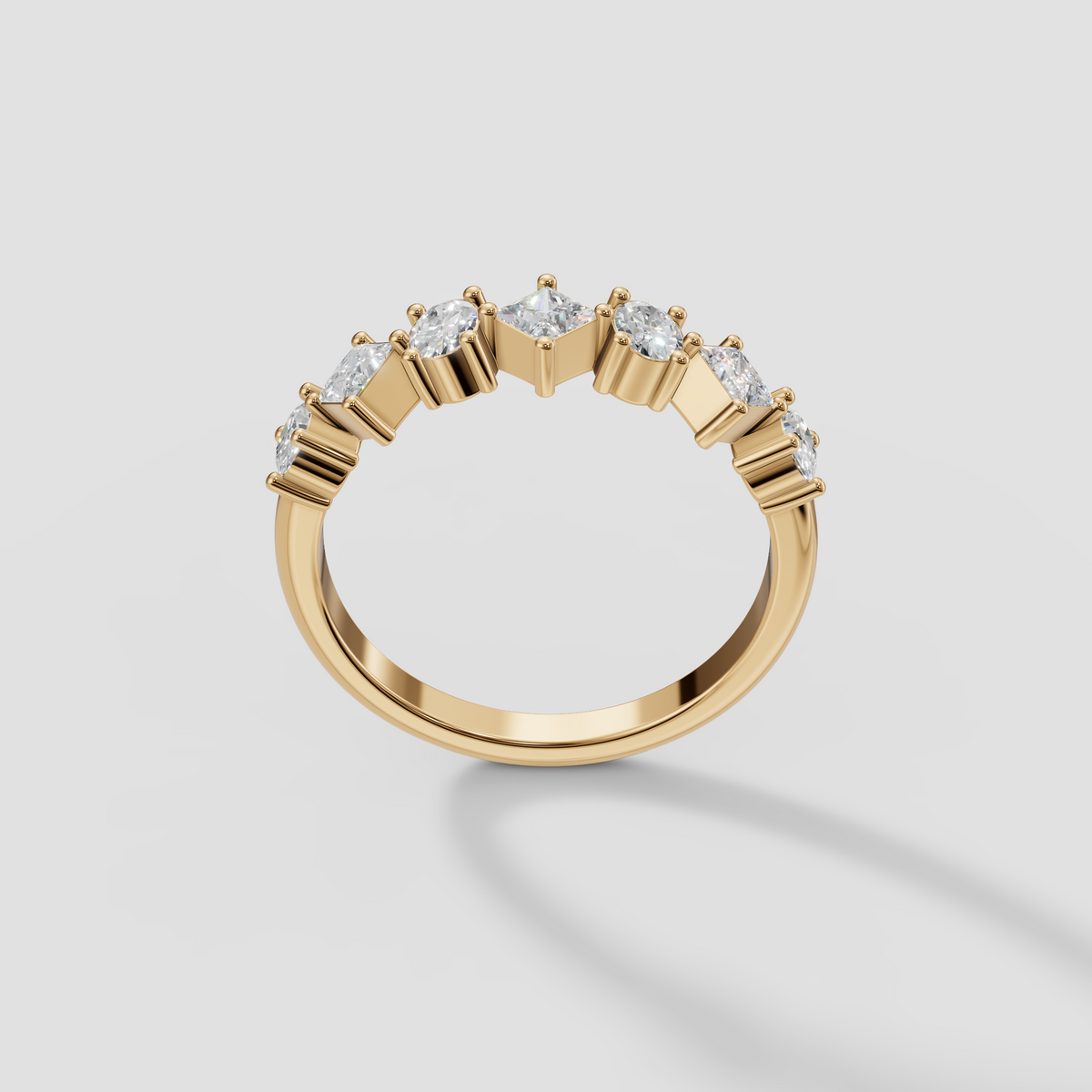 Kira Oval and Princess Cut Diamond Alternating Wedding Band in 14K Gold