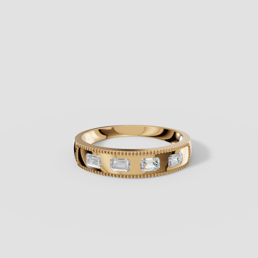 Aria Emerald Cut Diamond Milgrain Band Ring in Gold