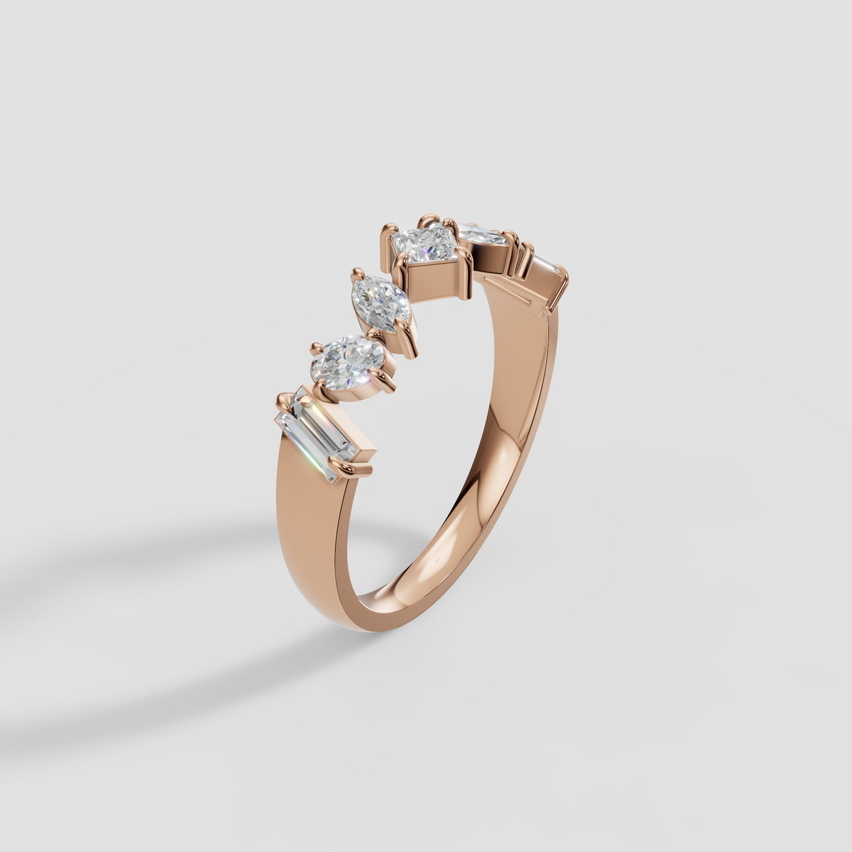 Mixed Shape Princess, Marquise, Oval and Baguette Diamond Wedding Band in 14K Gold