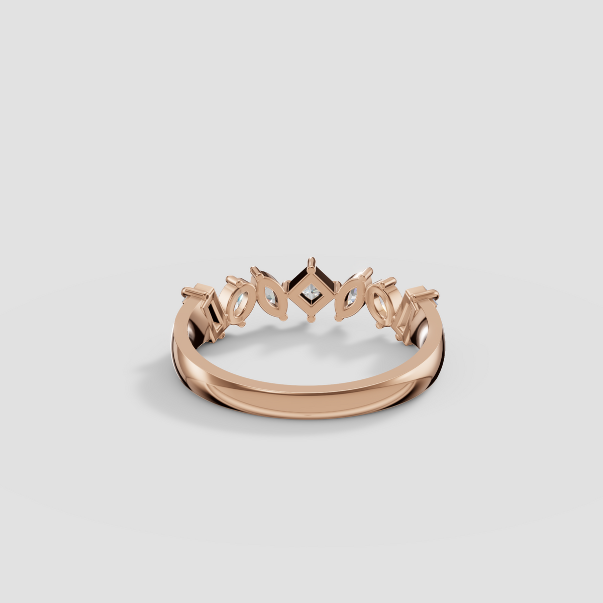 Mixed Shape Princess, Marquise, Oval and Baguette Diamond Wedding Band in 14K Gold