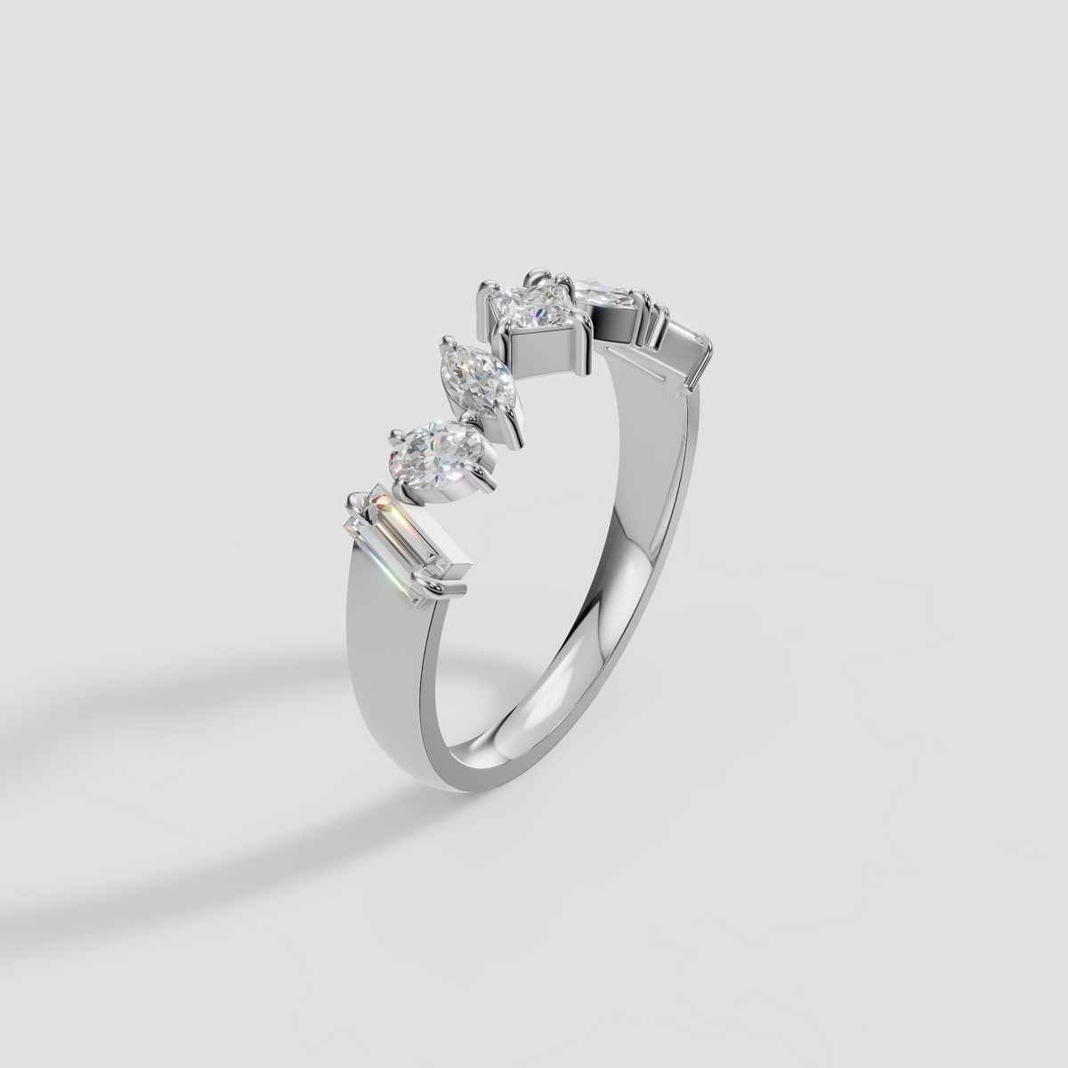 Mixed Shape Princess, Marquise, Oval and Baguette Diamond Wedding Band in 14K Gold