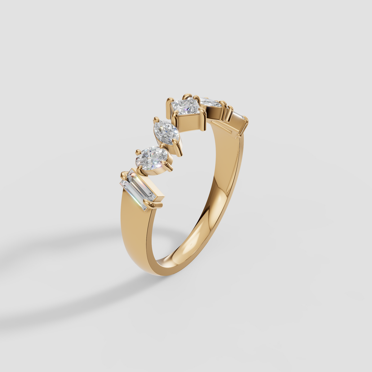 Mixed Shape Princess, Marquise, Oval and Baguette Diamond Wedding Band in 14K Gold