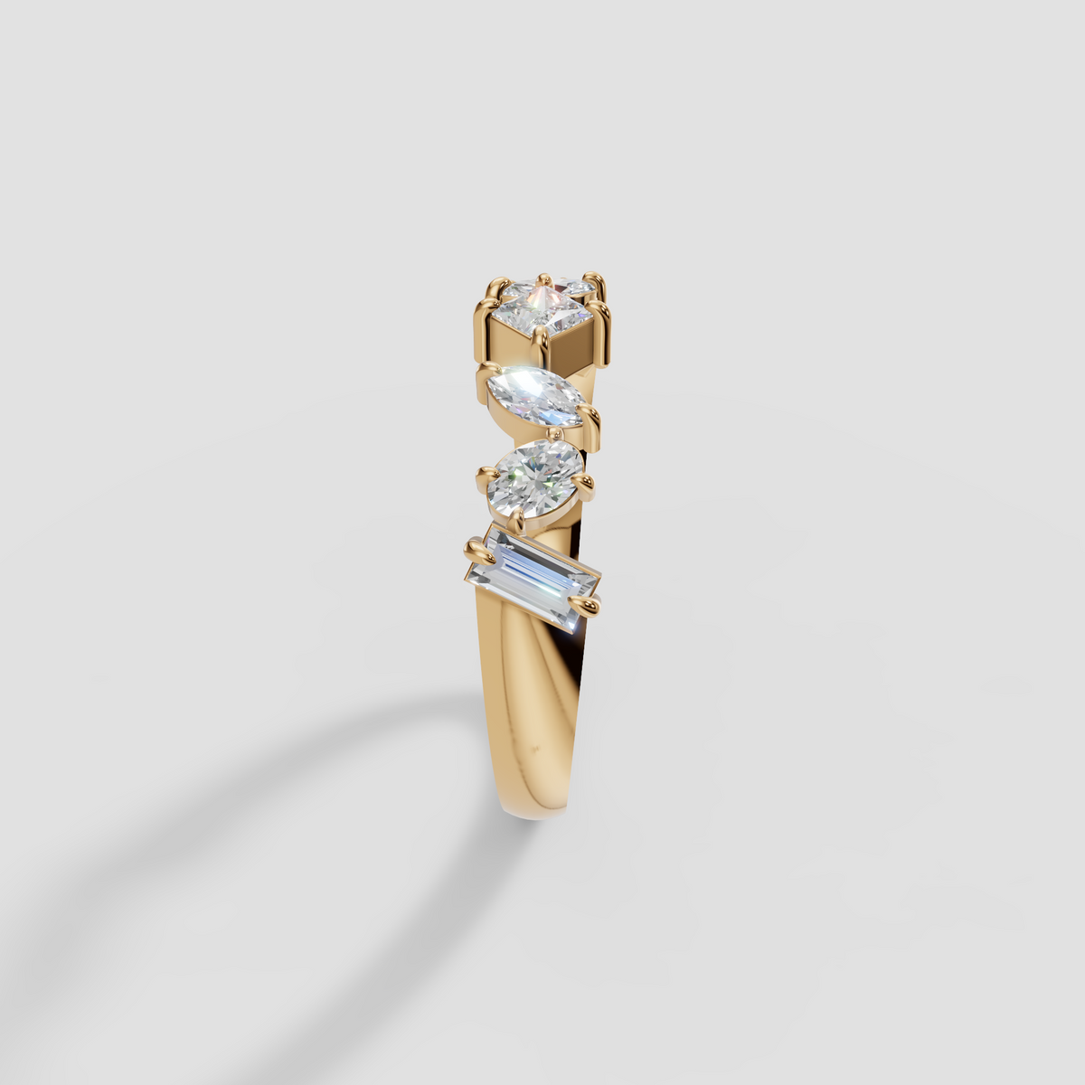 Mixed Shape Princess, Marquise, Oval and Baguette Diamond Wedding Band in 14K Gold