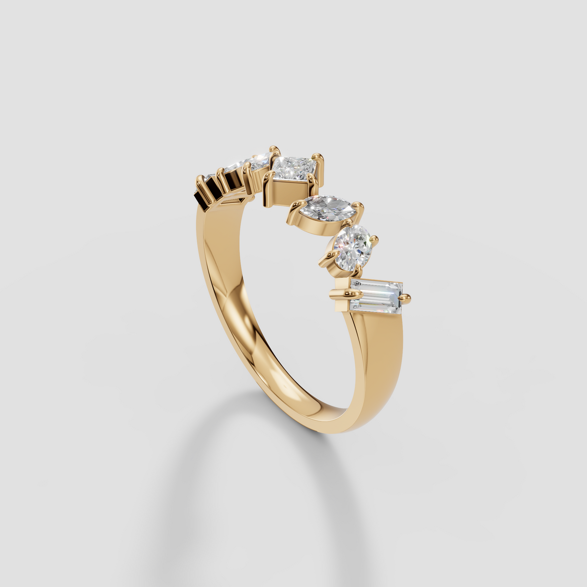 Mixed Shape Princess, Marquise, Oval and Baguette Diamond Wedding Band in 14K Gold
