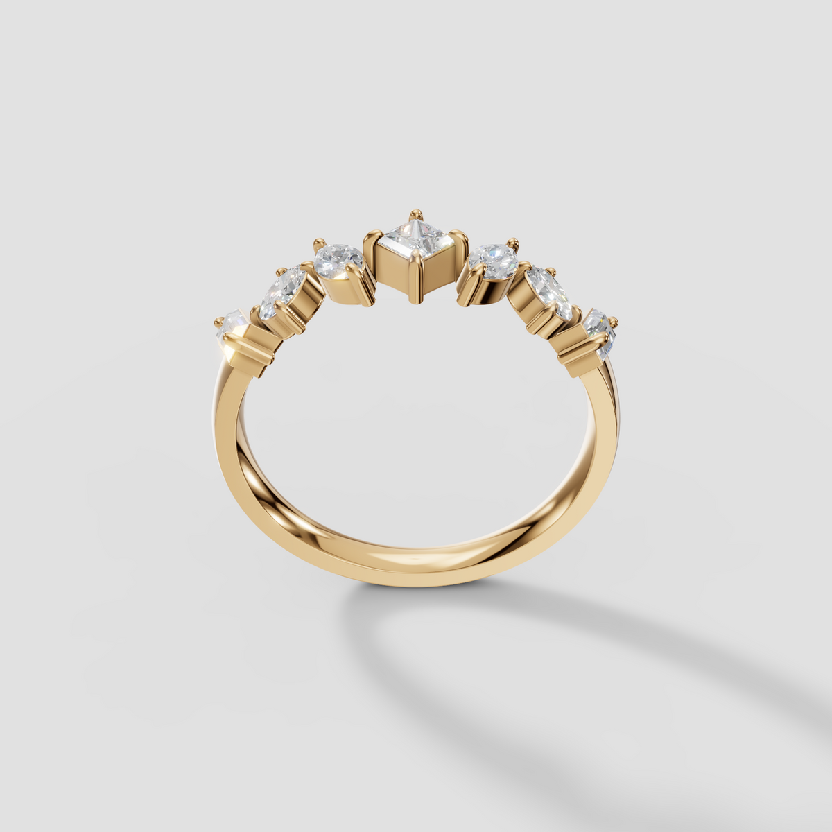 Mixed Shape Princess, Marquise, Oval and Baguette Diamond Wedding Band in 14K Gold