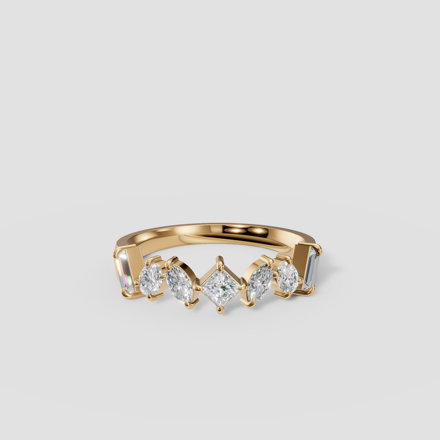 Mixed Shape Princess, Marquise, Oval and Baguette Diamond Wedding Band in 14K Gold