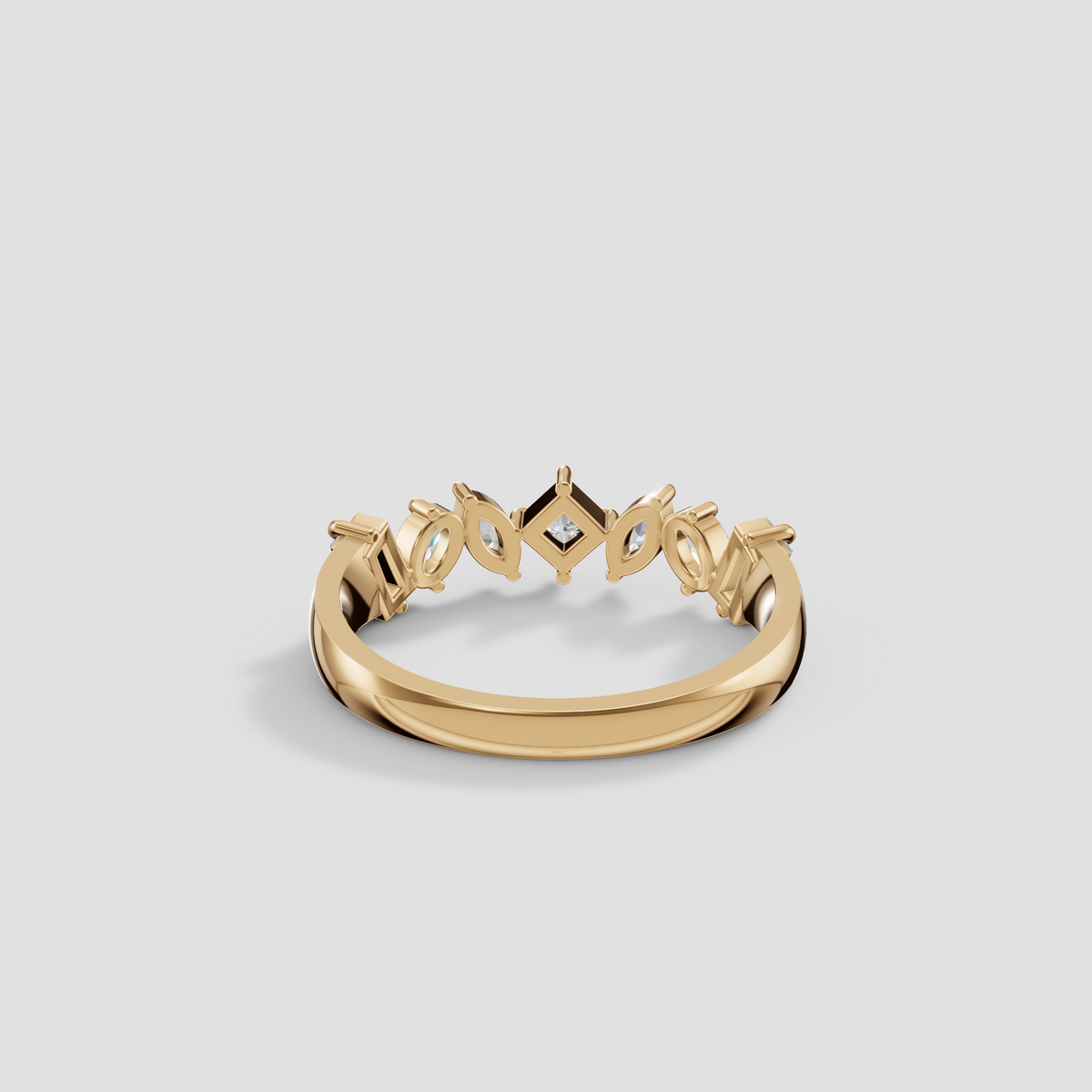 Mixed Shape Princess, Marquise, Oval and Baguette Diamond Wedding Band in 14K Gold