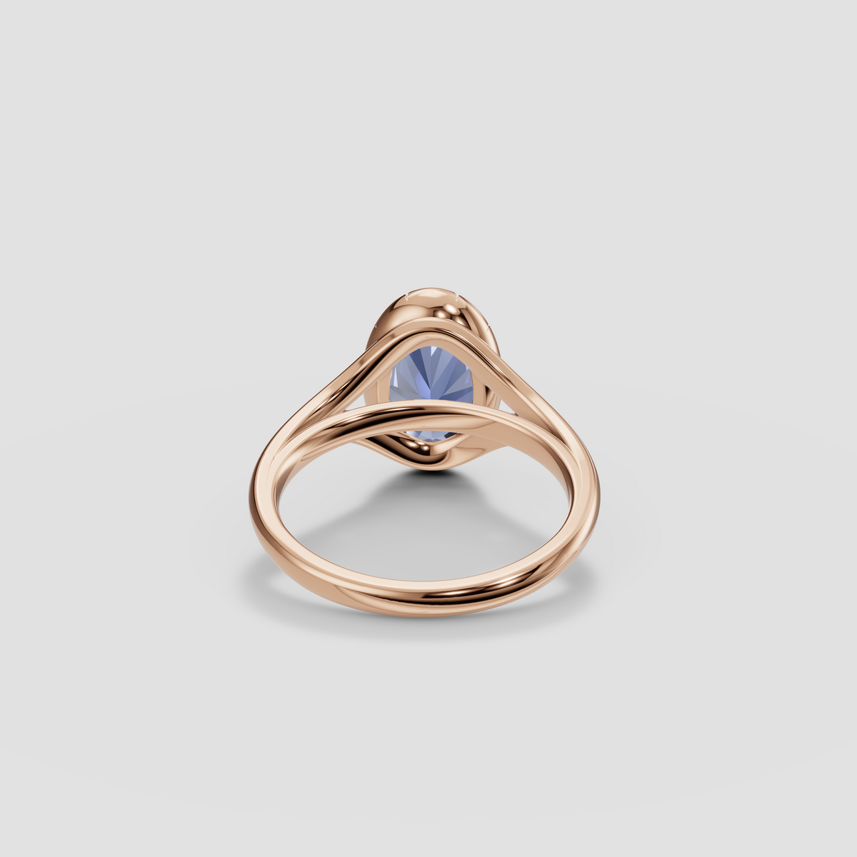 Oval Blue Diamond Scalloped Bezel Split Shank Engagement Ring in 14K Gold