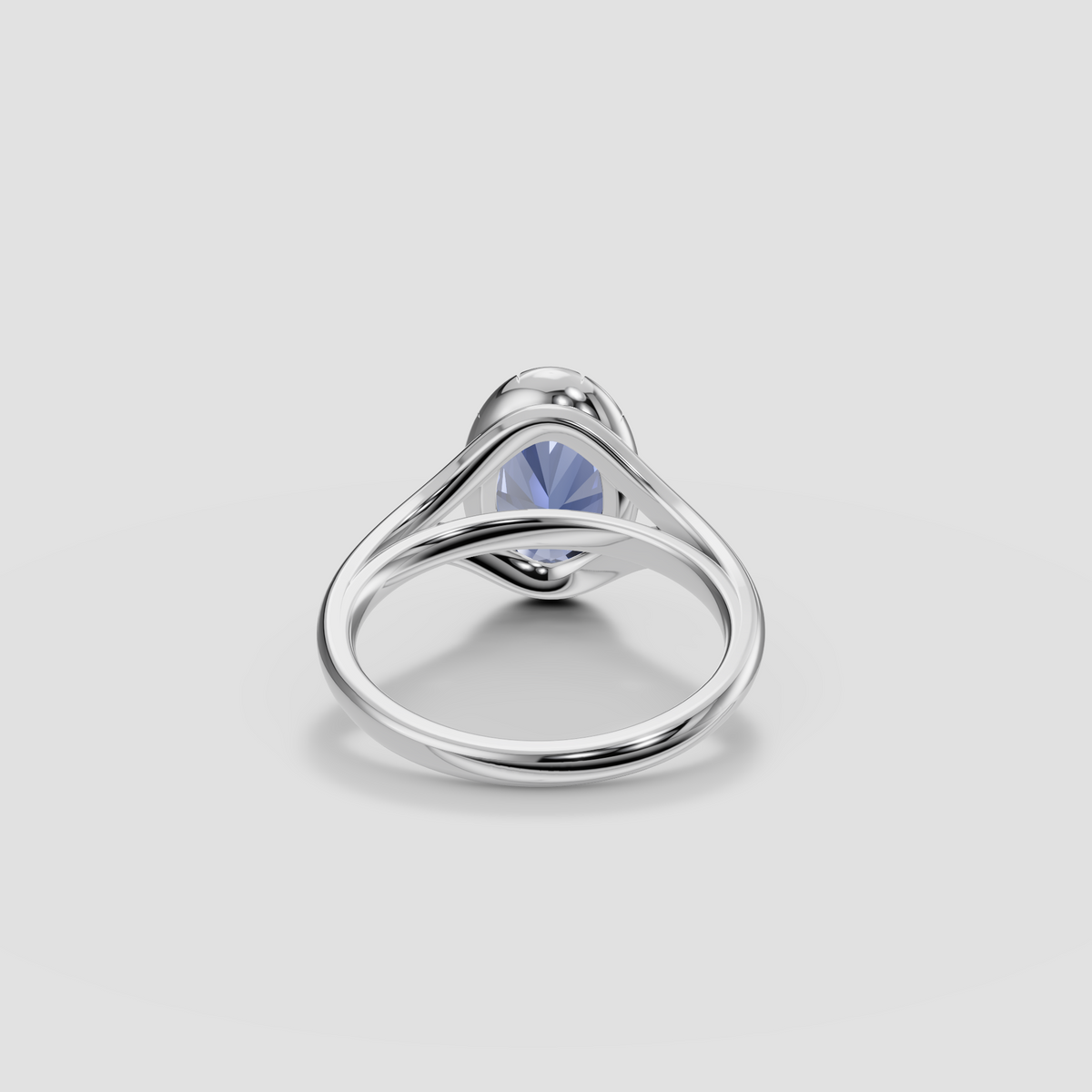 Oval Blue Diamond Scalloped Bezel Split Shank Engagement Ring in 14K Gold