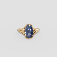 Oval Blue Diamond Scalloped Bezel Split Shank Engagement Ring in 14K Gold