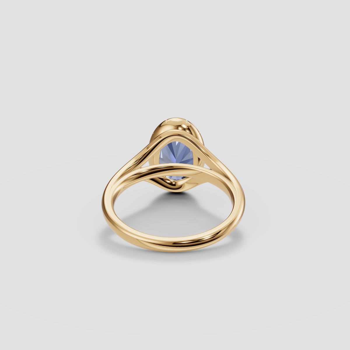 Oval Blue Diamond Scalloped Bezel Split Shank Engagement Ring in 14K Gold
