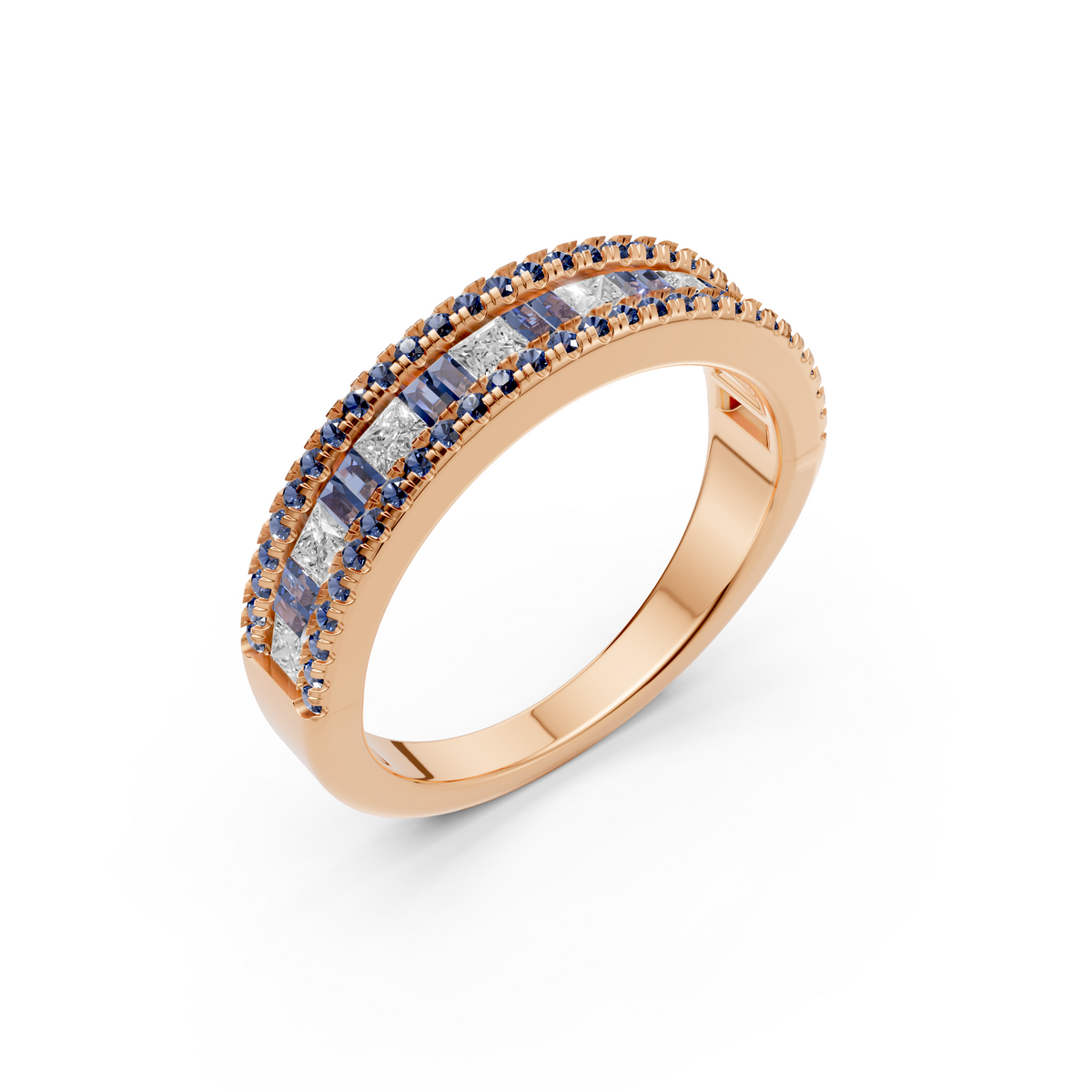 Elara Blue Accent Princess & Baguette Diamond Ring With Channel Set