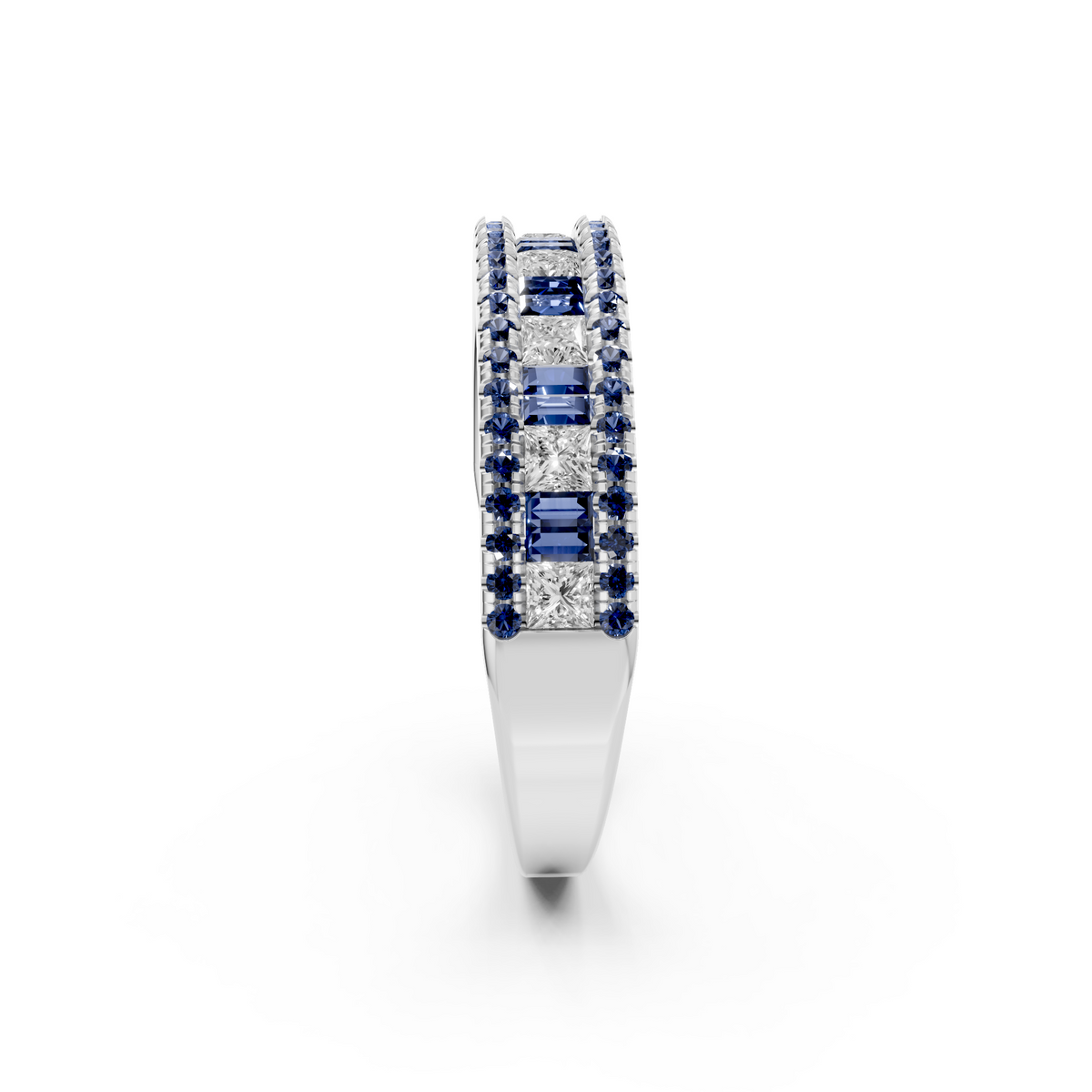 Elara Blue Accent Princess & Baguette Diamond Ring With Channel Set