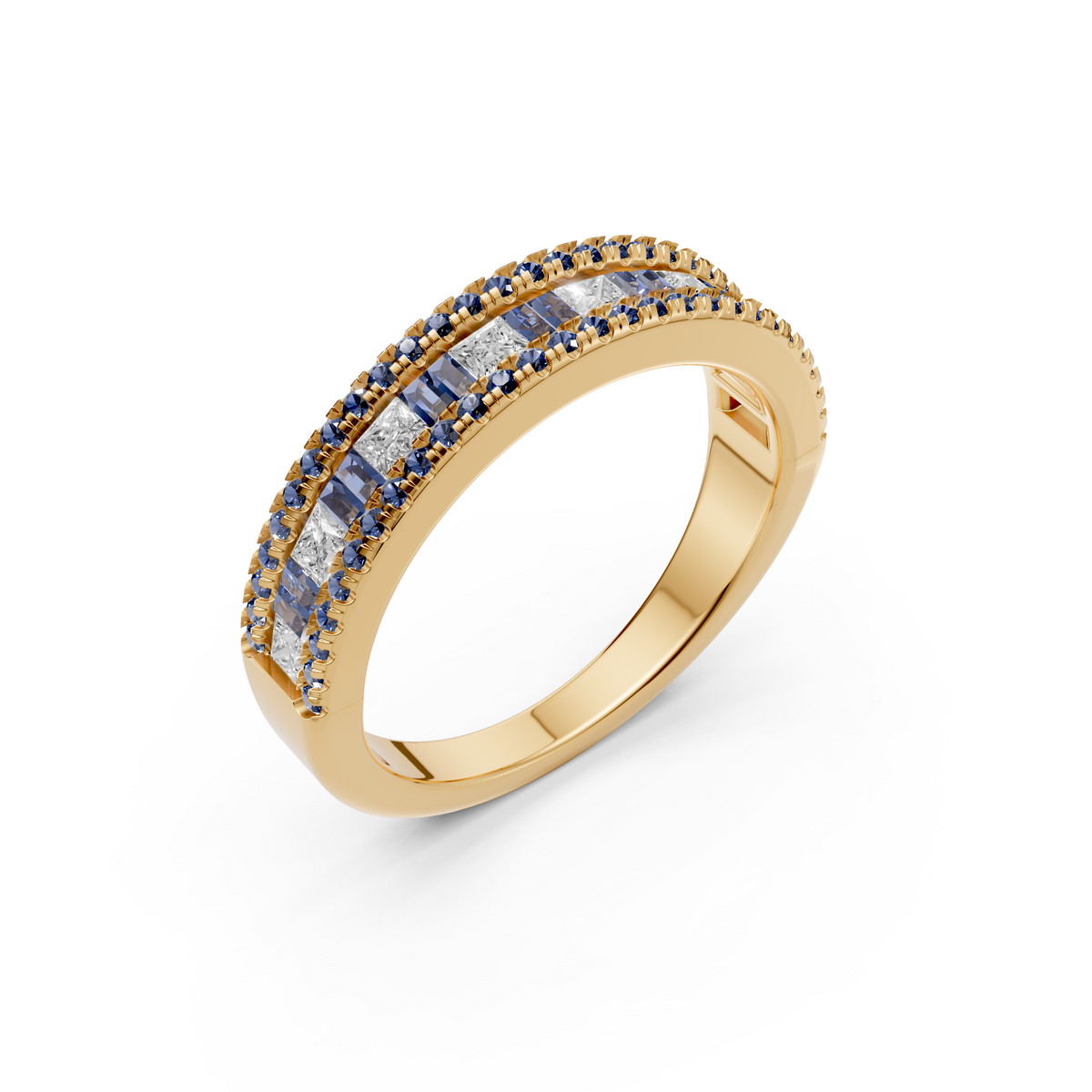 Elara Blue Accent Princess & Baguette Diamond Ring With Channel Set