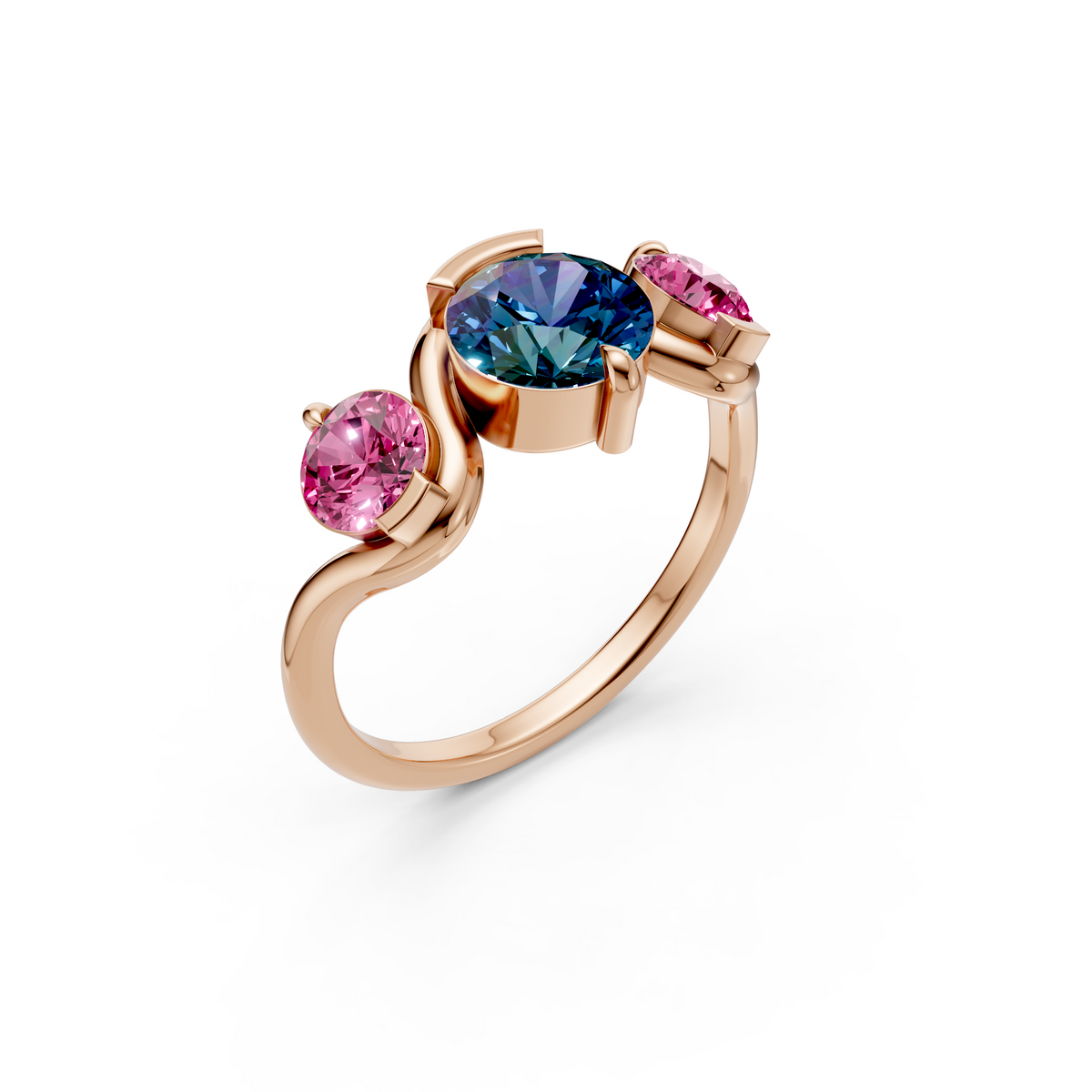 Elara vivid Blue and Pink Diamond Three Stone Statement Ring