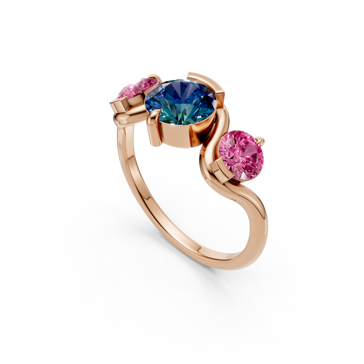 Elara vivid Blue and Pink Diamond Three Stone Statement Ring