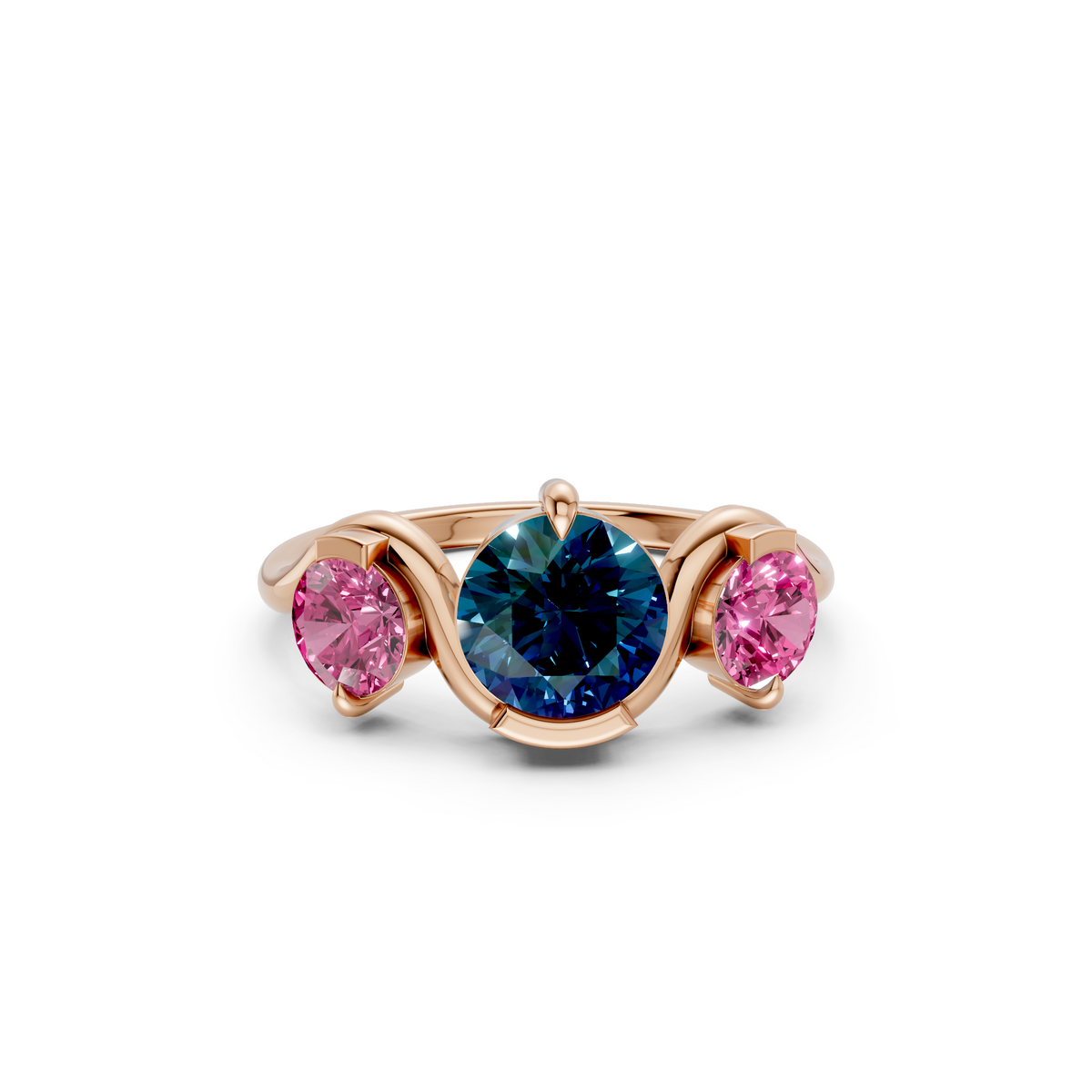Elara vivid Blue and Pink Diamond Three Stone Statement Ring
