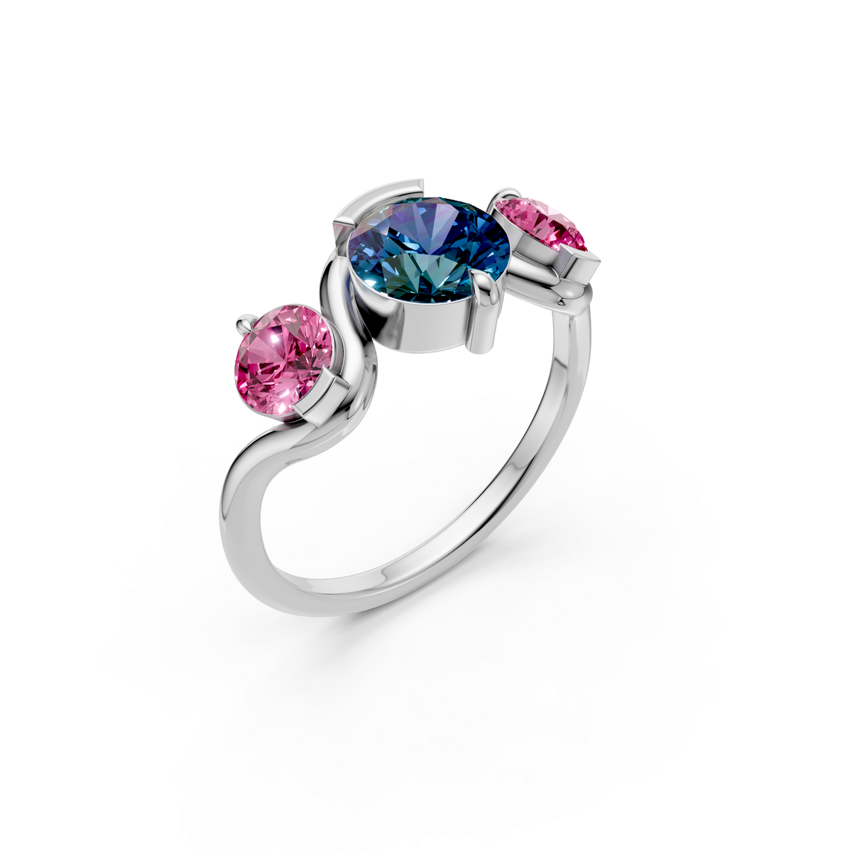 Elara vivid Blue and Pink Diamond Three Stone Statement Ring