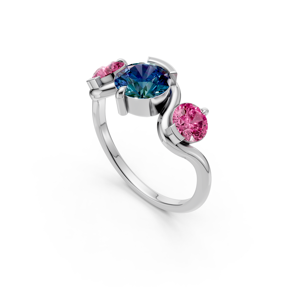 Elara vivid Blue and Pink Diamond Three Stone Statement Ring