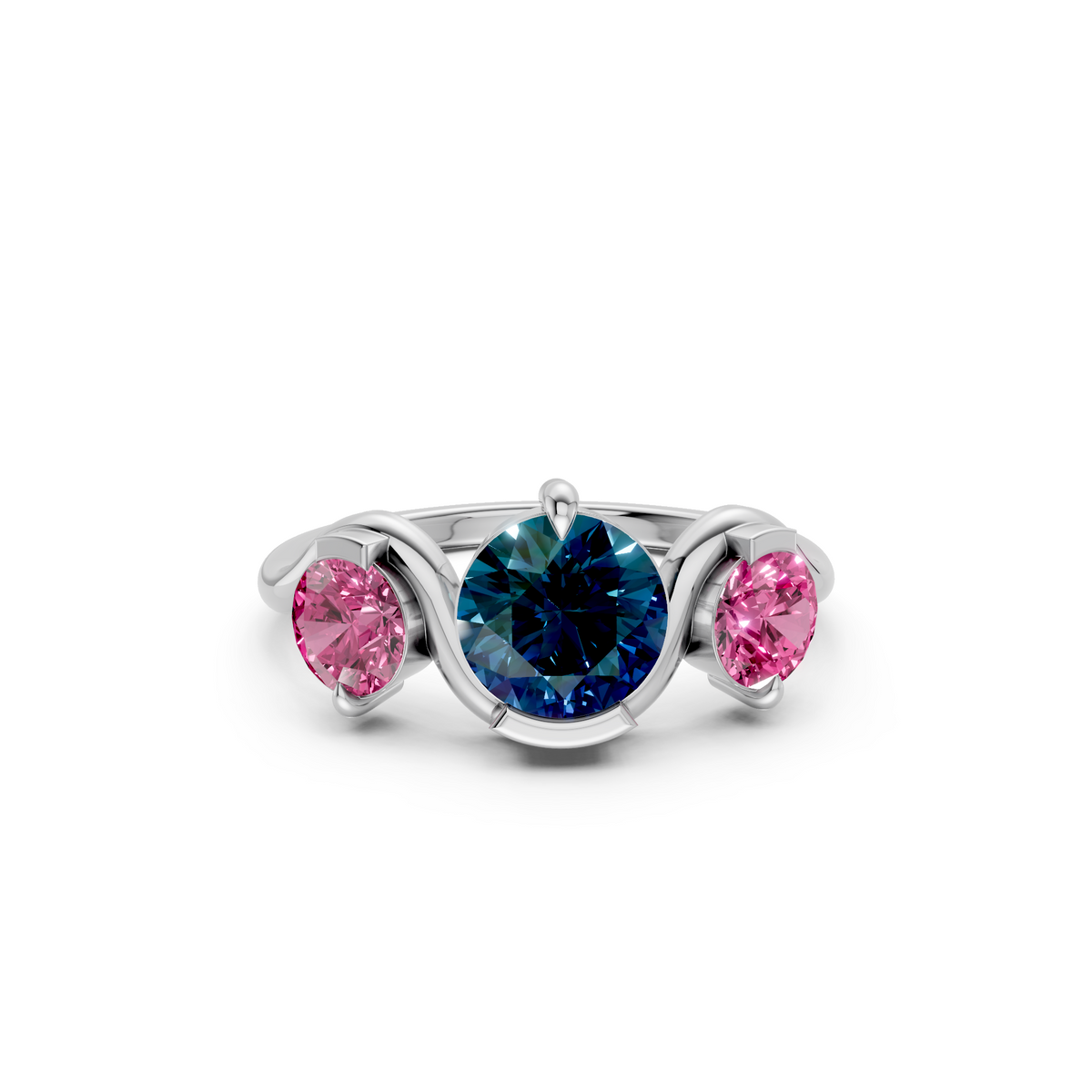 Elara vivid Blue and Pink Diamond Three Stone Statement Ring
