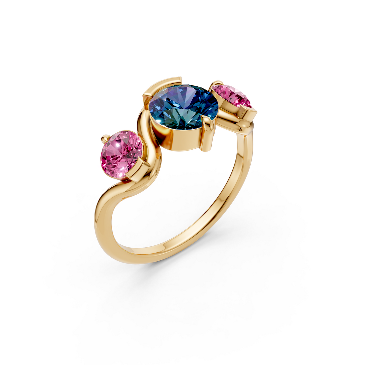 Elara vivid Blue and Pink Diamond Three Stone Statement Ring