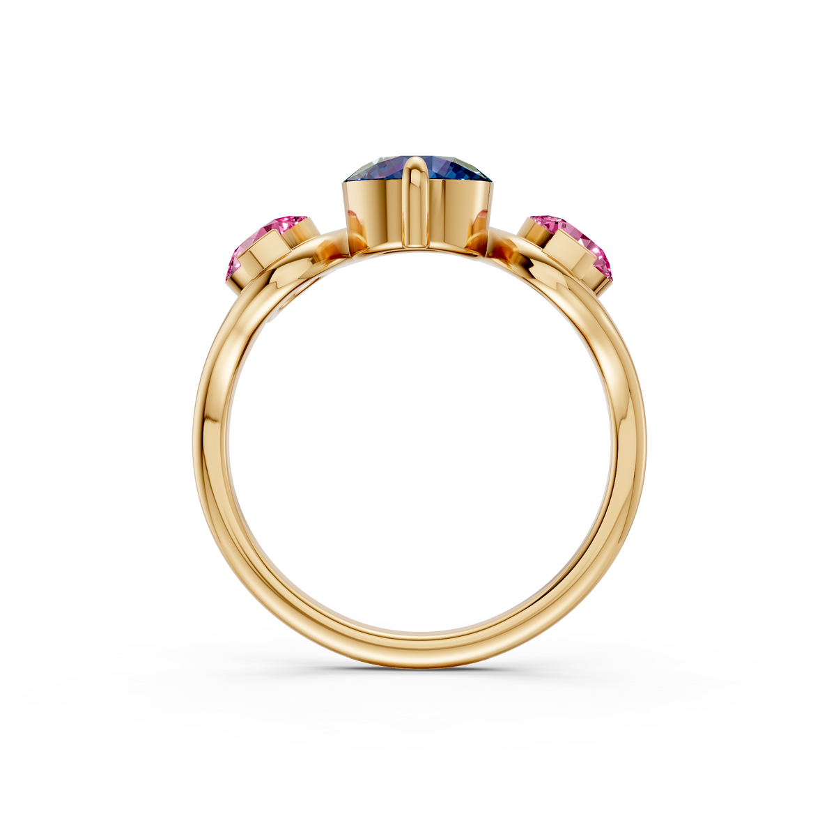 Elara vivid Blue and Pink Diamond Three Stone Statement Ring