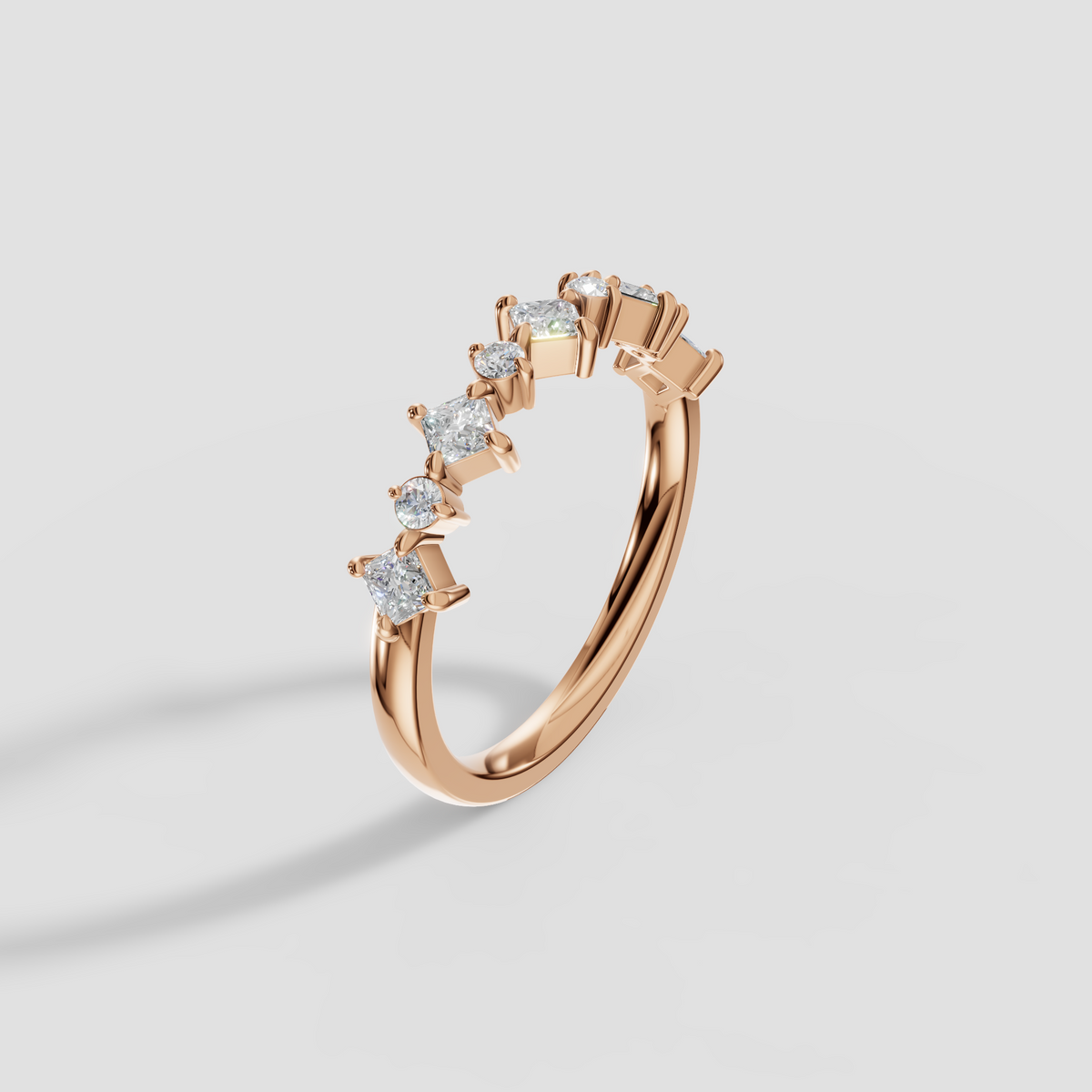 Nova Princess & Round Diamond Stacking Band Ring in Gold