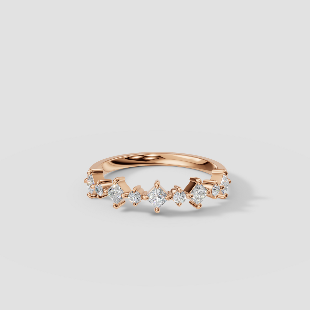 Nova Princess & Round Diamond Stacking Band Ring in Gold