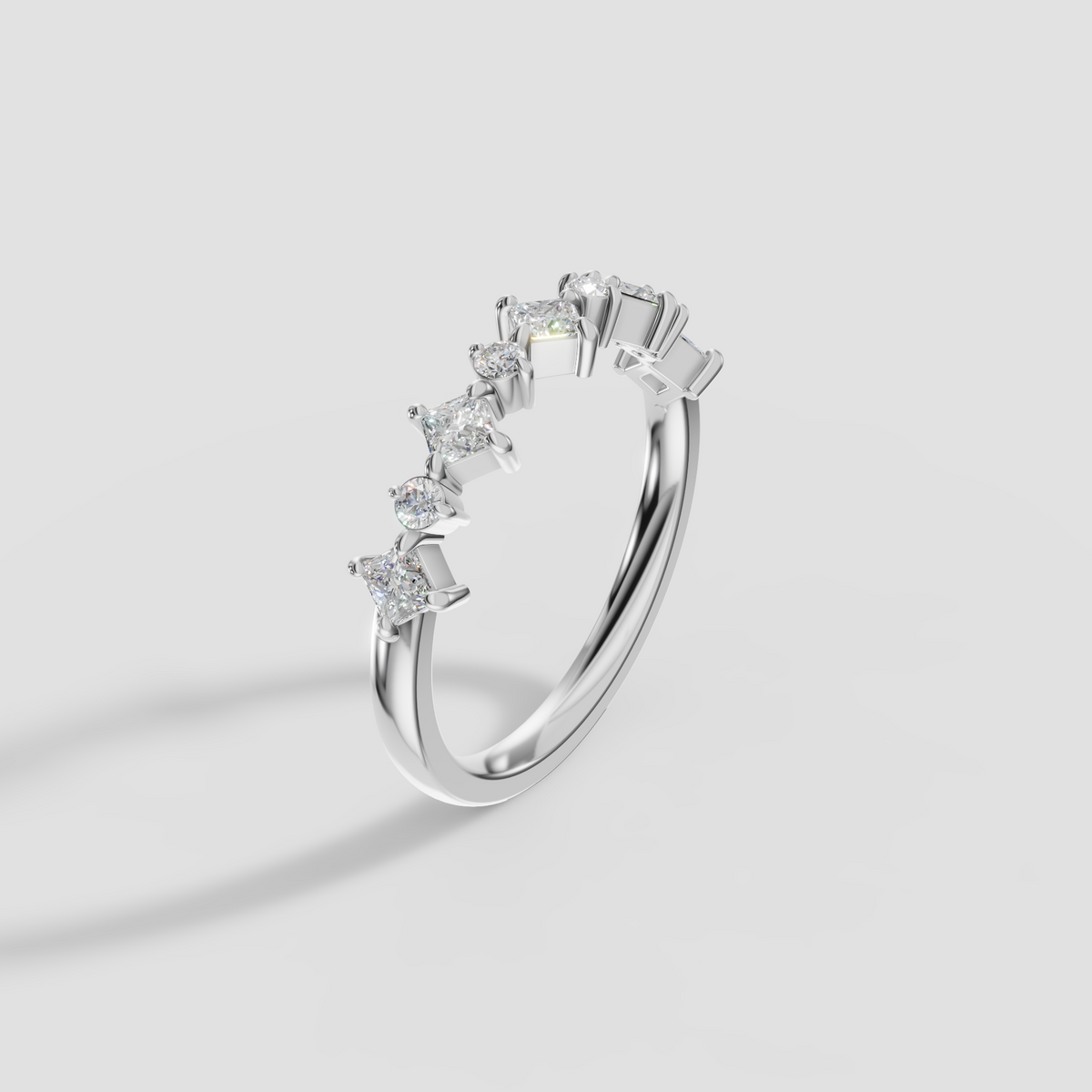 Nova Princess & Round Diamond Stacking Band Ring in Gold
