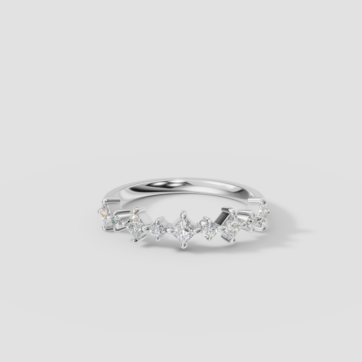 Nova Princess & Round Diamond Stacking Band Ring in Gold